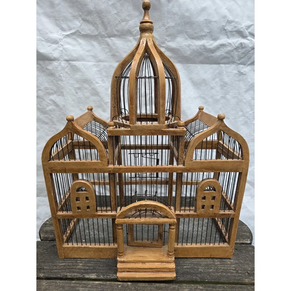 Vintage Victorian Architectural Wood & Wire Birdcage Dome Cathedral Palace